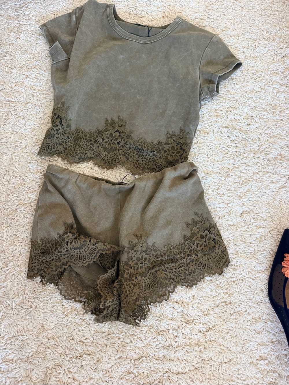 Zara NWT Olive Lace-Trim l Set -